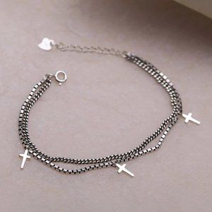 *NEW 925 Sterling Silver Cross Chain Bracelet